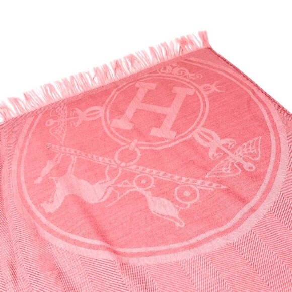 HERMES H Logo New Libris Shawl Scarf Wrap Fringe Pink Cashmere Silk [105760] - Picture 9 of 12